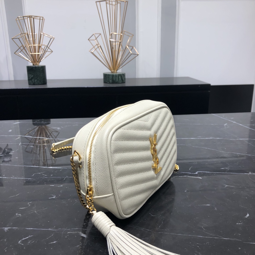 Saint Laurent Mini LOU Camera Quilted Calfskin Shoulder Bag Handbag White 748849 Gold